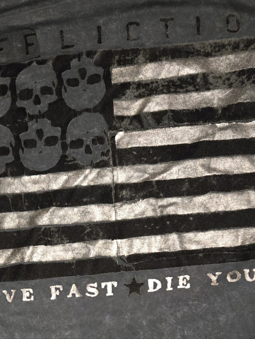 Affliction Black & Gray Skull Flag Tee